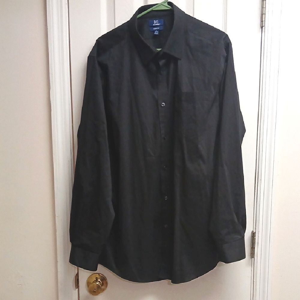 GEORGE SLIM FIT XL (46-48) Men's Button Down Dress Long Sleeved Shirt. Black